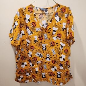 SERENE Uniformes Women's Halloween Puppies Scrub Top XL